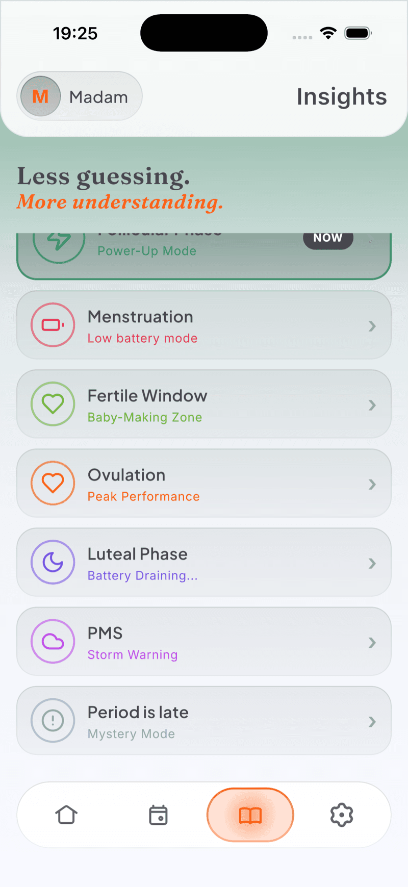 The insights screen naming each phase